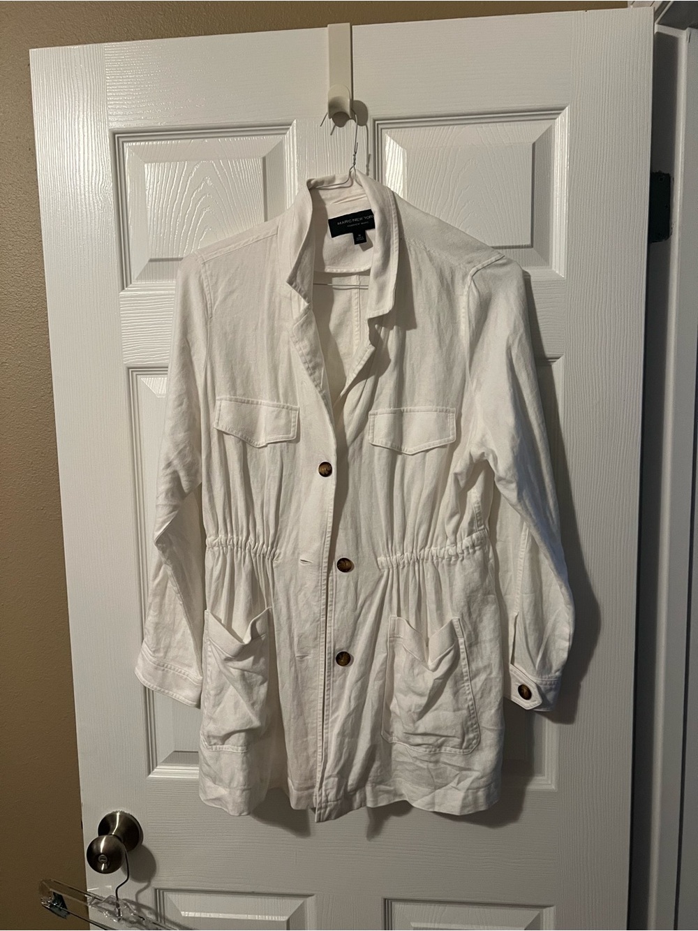 Lightweight White Utility Jacket with Drawstring Waist Marc New York